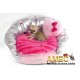 SOFA CAMA PLATA Y FUCSIA