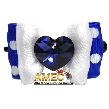 BLUE HEART DOG BOW