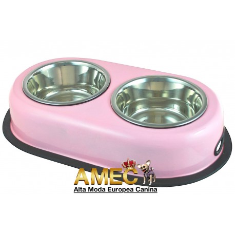 SET OF PINK BOWL DOGS