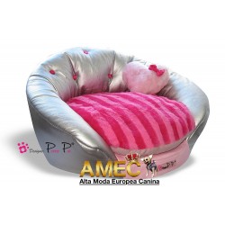 SOFA CAMA PLATA Y FUCSIA